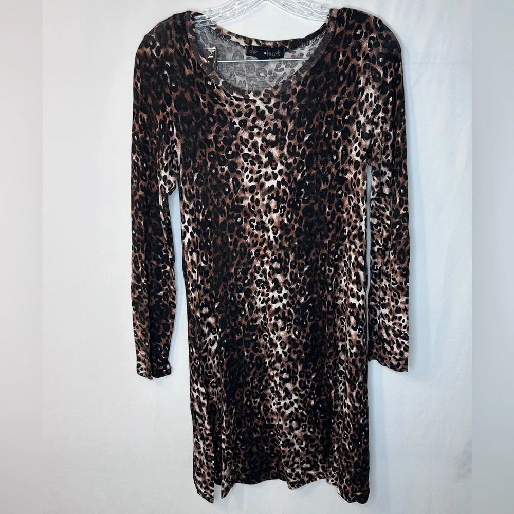 Derek Heart Leopard Print Women’s Long Sleeve Dress Animal Print .Size S